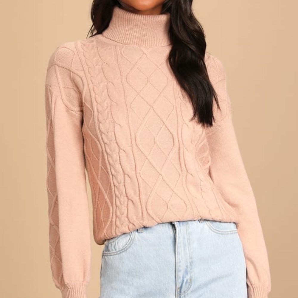 Lulus Snow is Falling Mauve Pink Cable Knit Turtleneck Sweater